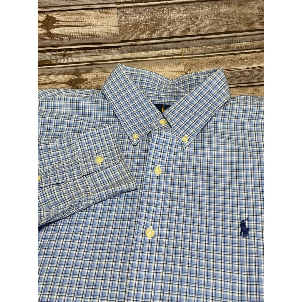 Ralph Lauren Plaid Button Down Shirt Long Sleeve Dress‎ Shirt Blue Size XL